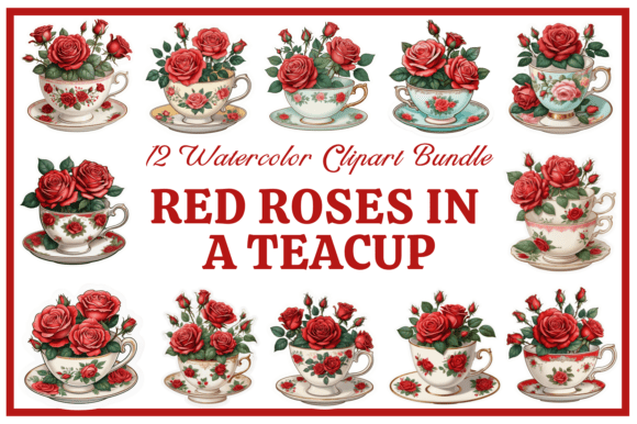 Download Red Roses in a Teacup Clipart Bundle - Roses Collection