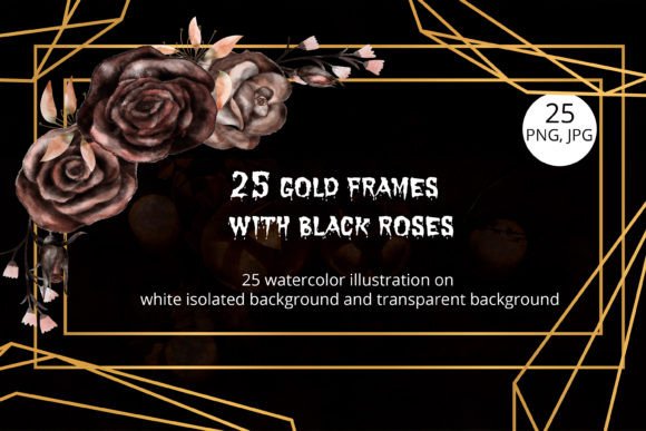 Download Frames with Watercolor Black Roses - Roses Collection