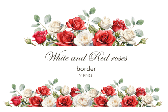 Download Watercolor White and Red Roses Border - Roses Collection