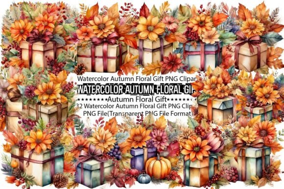 Download Watercolor Autumn Floral Gift PNG Bundle - Floral gift png Collection