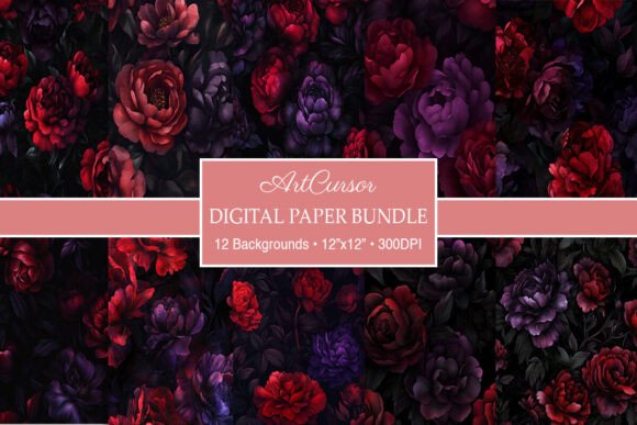 Download Dark Floral Roses Peonies Digital Papers - Roses Collection