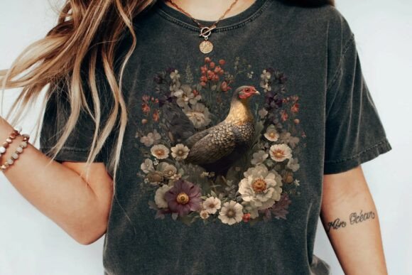 Download Vintage Hen in Bloom Farmhouse Rustic Botanical Floral Illustration.png - Botanical Collection