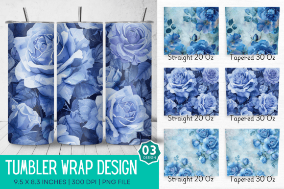 Download Blooming Blue Roses Sublimation Tumbler - Roses Collection
