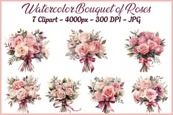 Download Watercolor Bouquet of Roses - Clipart - Roses Collection