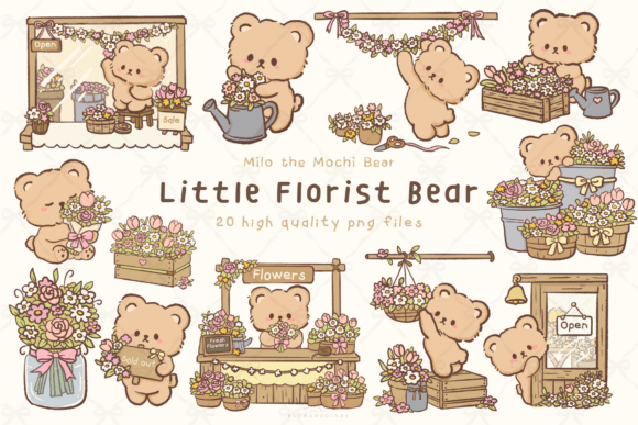 Download Little Florist Bear Cute Flower Clipart - Cute flower clipart Collection