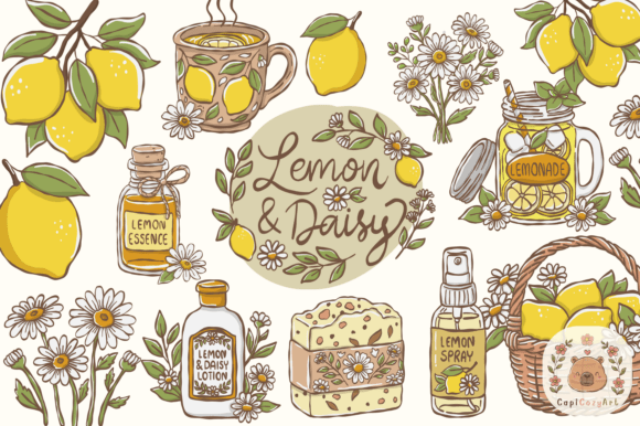 Download Cute Lemon &amp; Daisy Botanical Clipart - Botanical Collection