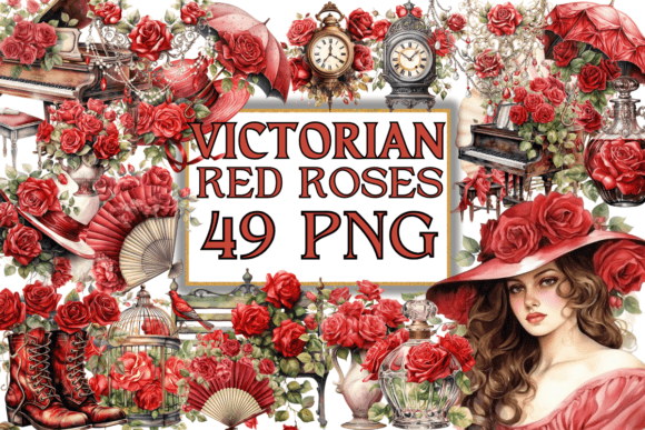 Download Vintage Victorian Red Roses Clipart - Roses Collection